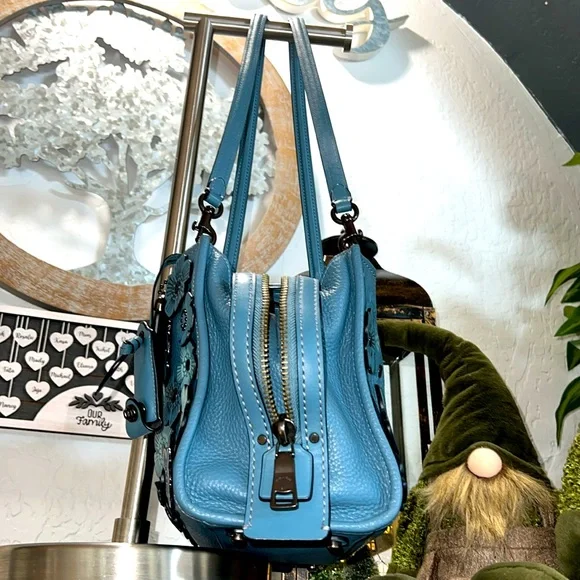 COACH#58840 BLUE TEA ROSE APPLIQUE ROGUE SATCHEL - Picture 12 of 17